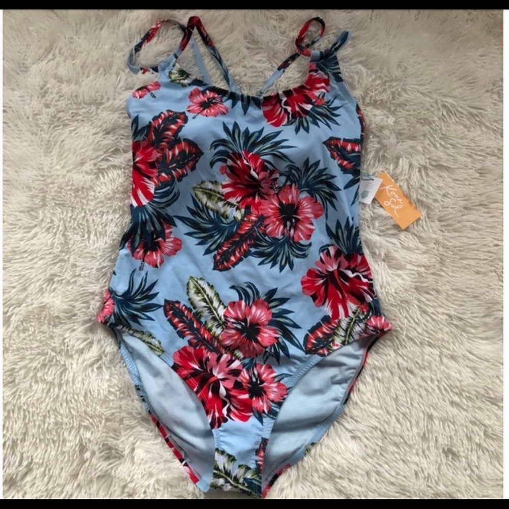 Kona Sol Blue Floral  Swimsuit